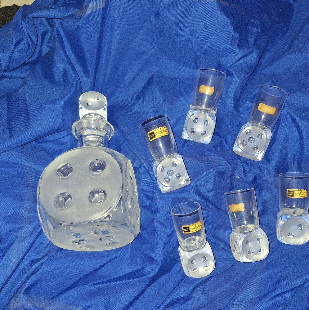 Glass Dice Decanter and Shot Glass Set